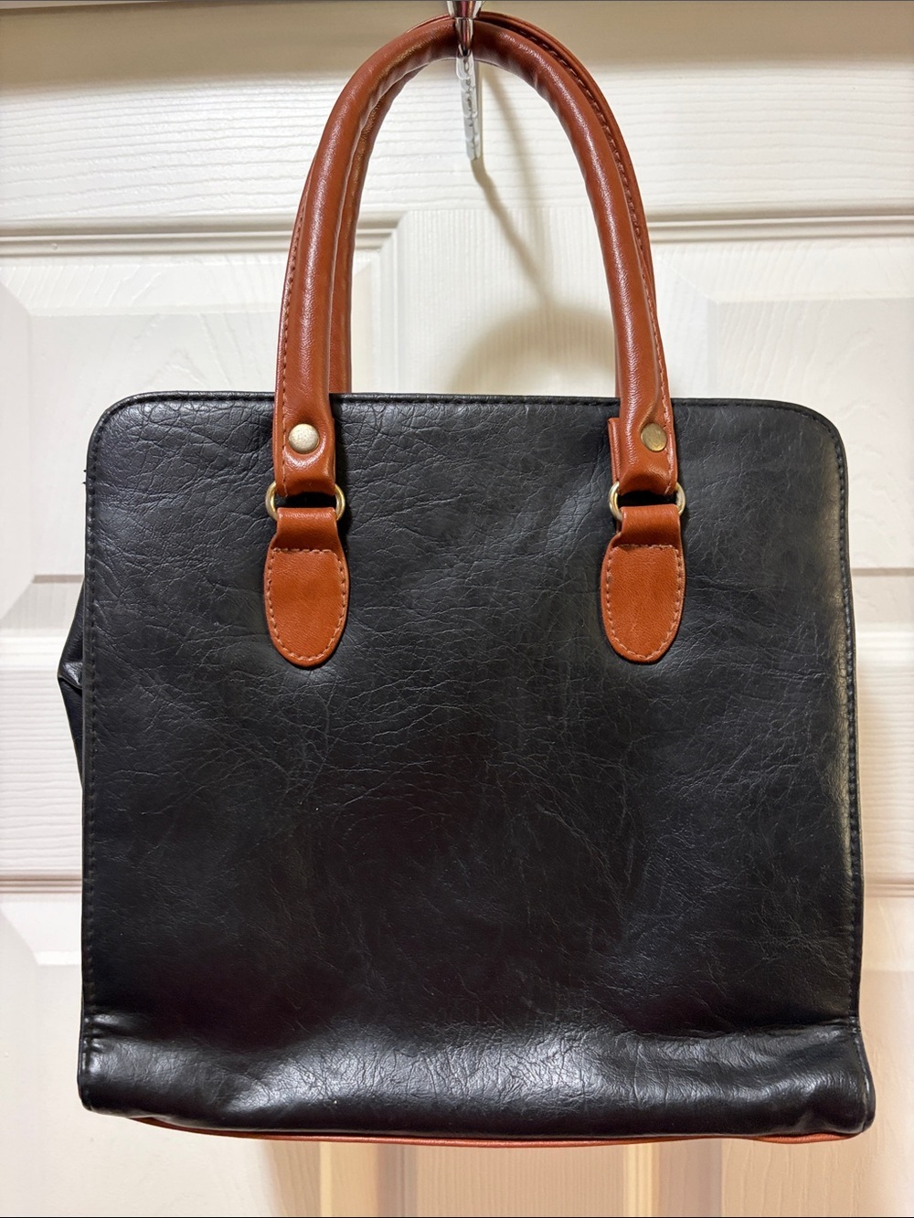 Vintage Dolce Vita Jackson Black and Brown Leather Contrast Carryall - Picture 6 of 15